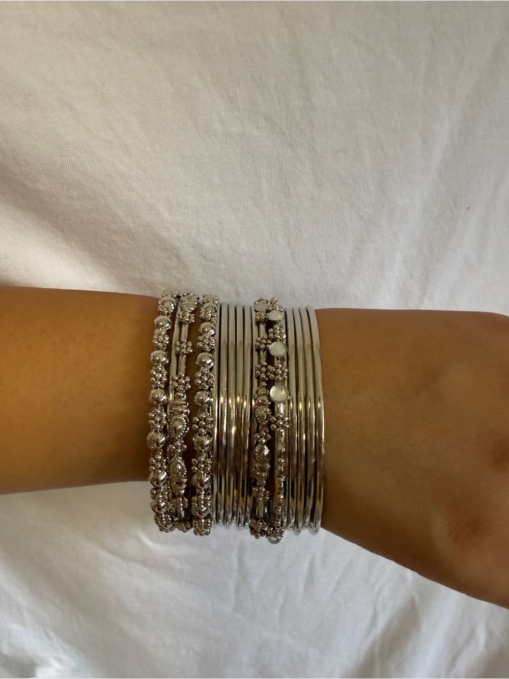 Silver Stacked Bangle Bracelet Set - Women Jewelry